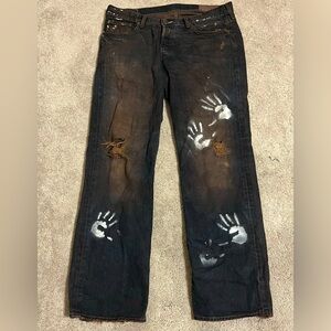 34x32 custom hand print denim